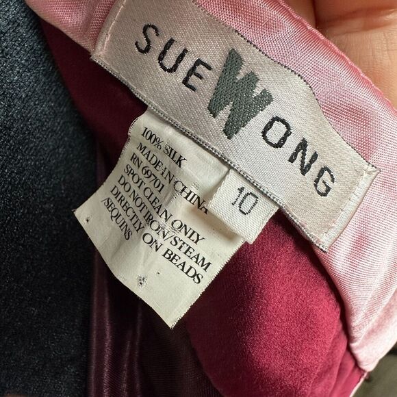 Vtg Sue Wong Silk Cocktail Dress Size 10 Beaded Halter Mermaid Tiered Romantic - Picture 14 of 16